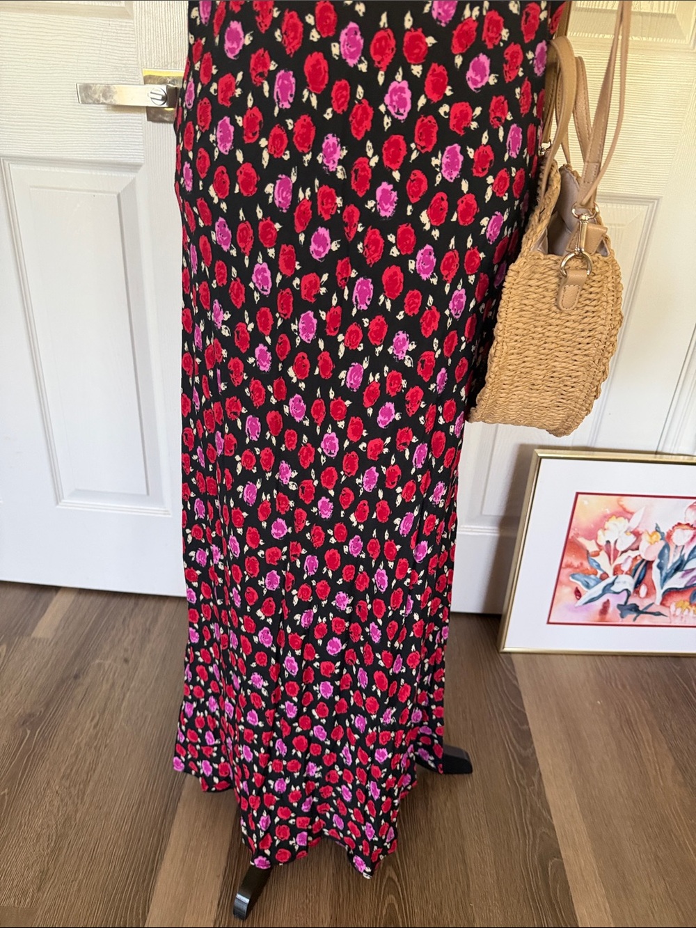 Zara Black Maxi Dress with Pink Floral Print - Picture 7 of 12